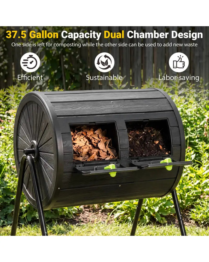 Compost Tumbler 37.5 Gallon Large Outdoor Compost Bin-Black - Black - Garden Tools