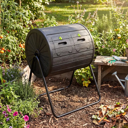 Compost Tumbler 37.5 Gallon Large Outdoor Compost Bin-Black - Black - Garden Tools