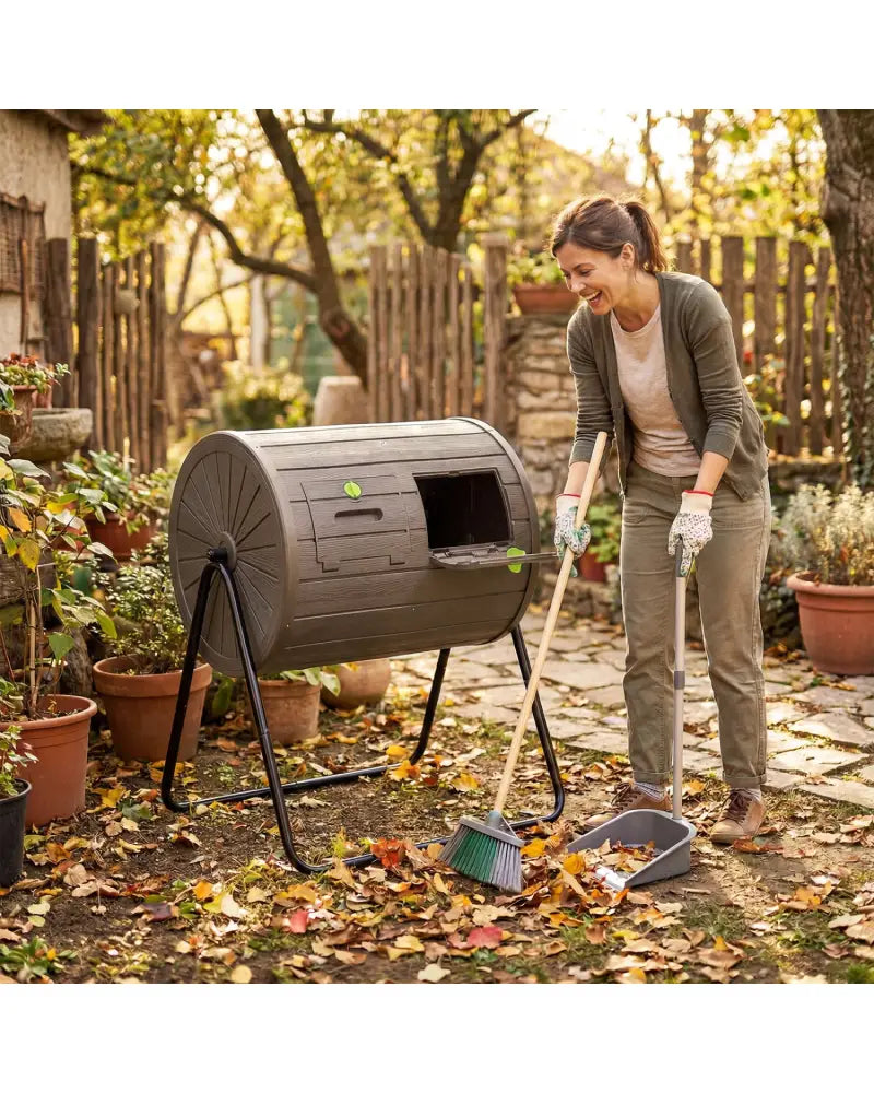 Compost Tumbler 37.5 Gallon Large Outdoor Compost Bin-Coffee - Coffee - Garden Tools