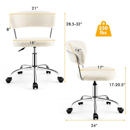 Computer Desk Chair Adjustable Sherpa Office Chair Swivel Vanity Chair-White - White - Armless Chairs