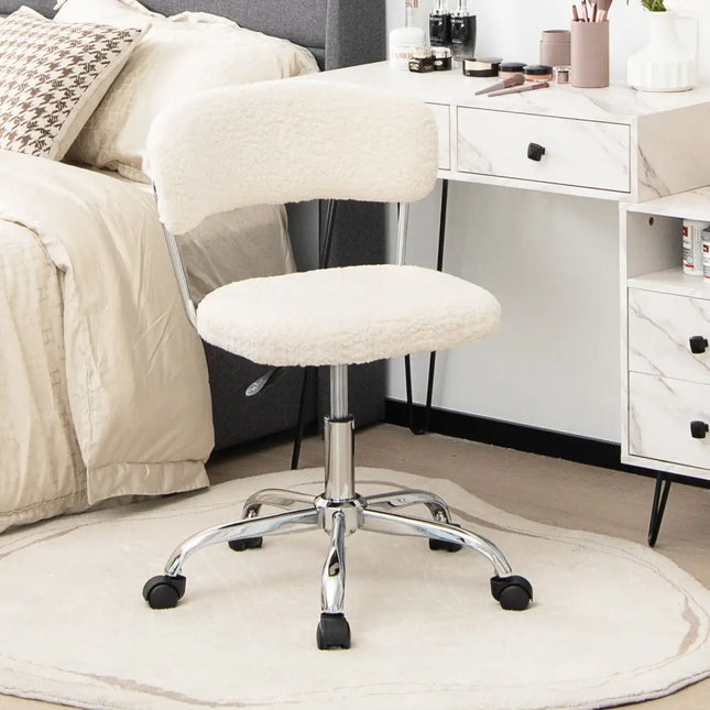 Computer Desk Chair Adjustable Sherpa Office Chair Swivel Vanity Chair-White - White - Armless Chairs
