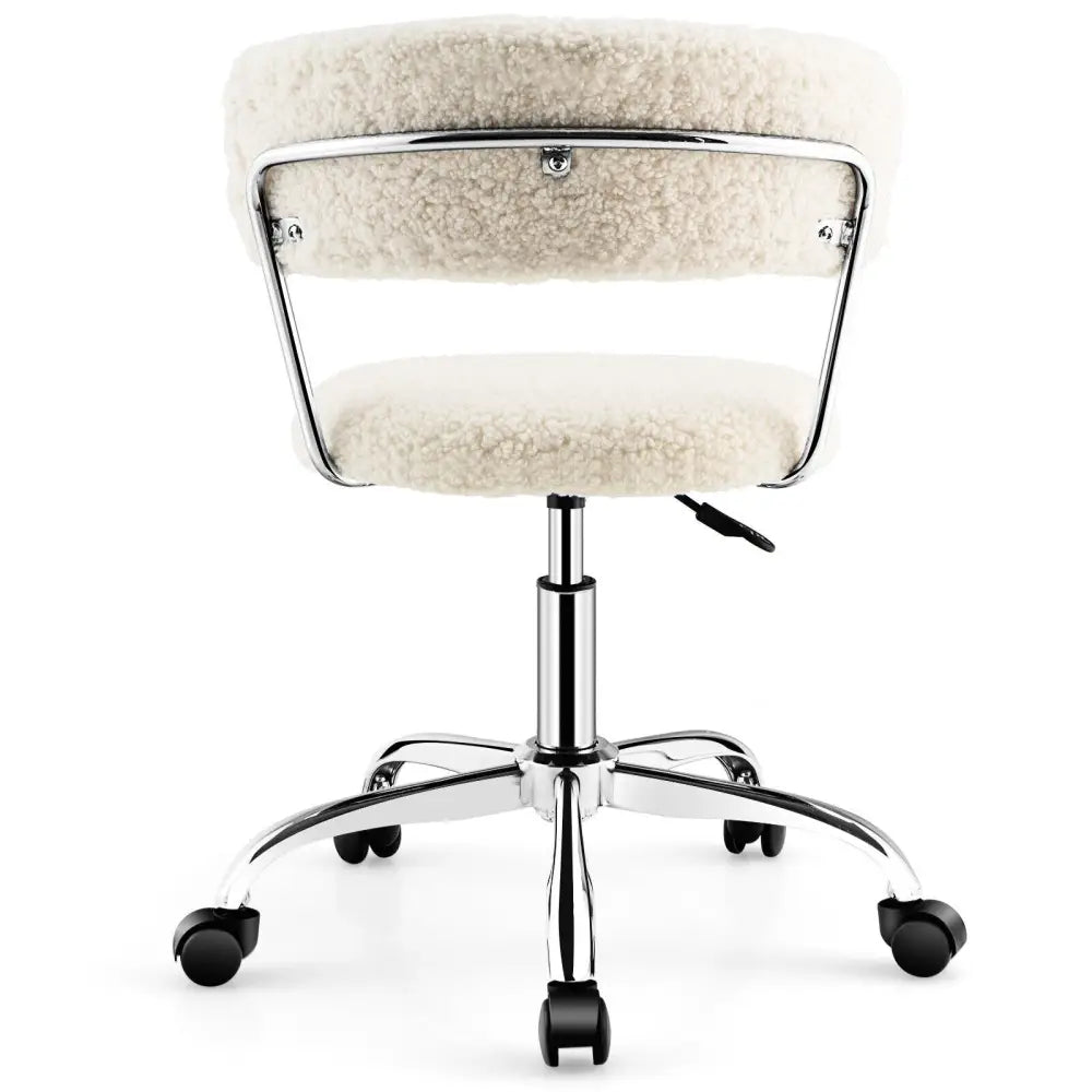 Computer Desk Chair Adjustable Sherpa Office Chair Swivel Vanity Chair-White - White - Armless Chairs
