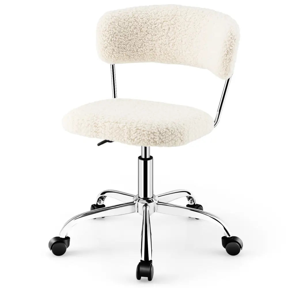 Computer Desk Chair Adjustable Sherpa Office Chair Swivel Vanity Chair-White - White - Armless Chairs