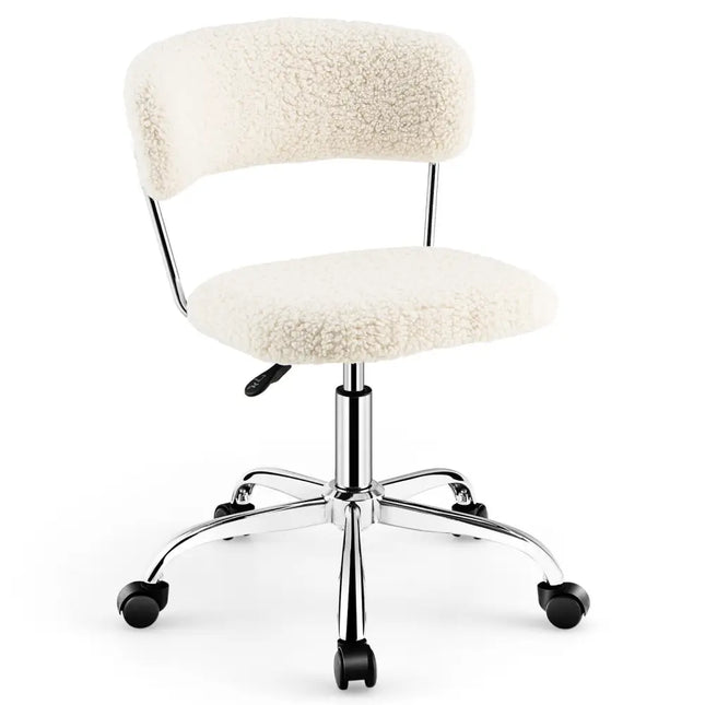 Computer Desk Chair Adjustable Sherpa Office Chair Swivel Vanity Chair-White - White - Armless Chairs