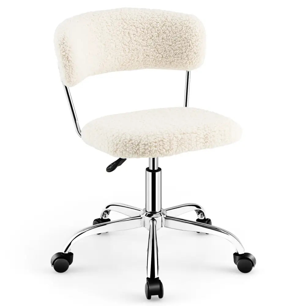 Computer Desk Chair Adjustable Sherpa Office Chair Swivel Vanity Chair-White - White - Armless Chairs