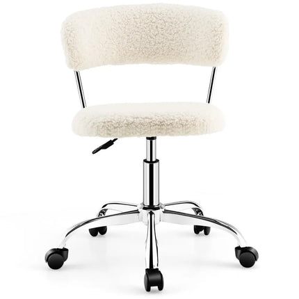 Computer Desk Chair Adjustable Sherpa Office Chair Swivel Vanity Chair-White - White - Armless Chairs