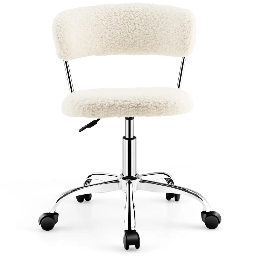 Computer Desk Chair Adjustable Sherpa Office Chair Swivel Vanity Chair-White - White - Armless Chairs