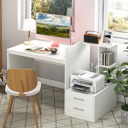 Computer Desk Home Office with Bookshelf and Drawers-White - White - Computer Desks