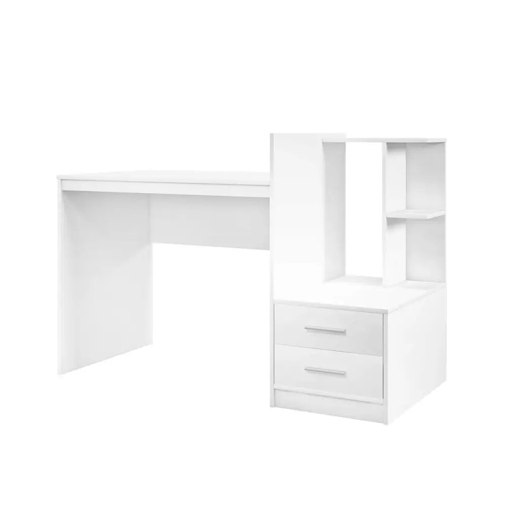 Computer Desk Home Office with Bookshelf and Drawers-White - White - Computer Desks