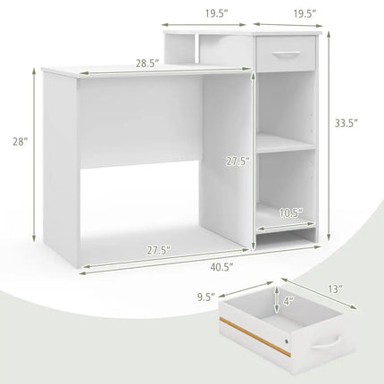 Computer Desk Modern Laptop PC Desk with Adjustable Shelf and Cable Hole-White - White - Computer Desks