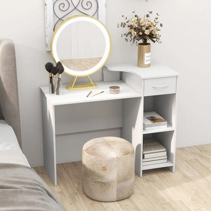Computer Desk Modern Laptop PC Desk with Adjustable Shelf and Cable Hole-White - White - Computer Desks