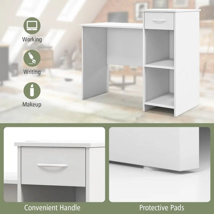 Computer Desk Modern Laptop PC Desk with Adjustable Shelf and Cable Hole-White - White - Computer Desks