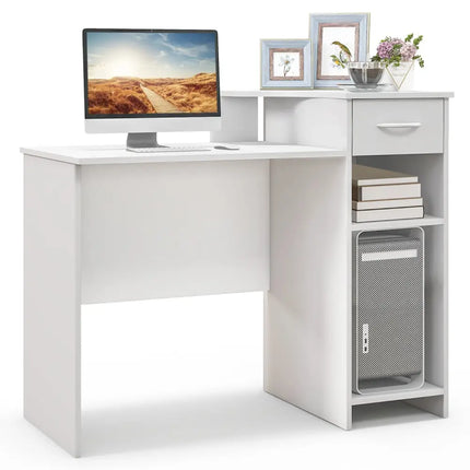Computer Desk Modern Laptop PC Desk with Adjustable Shelf and Cable Hole-White - White - Computer Desks