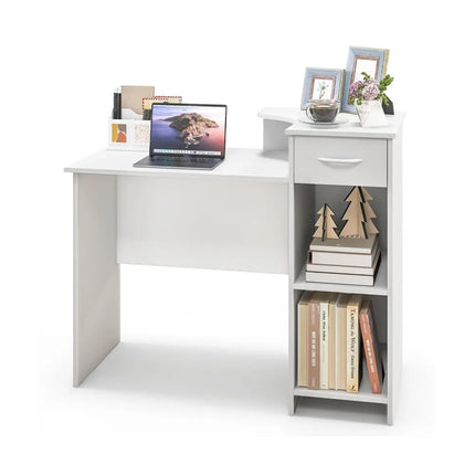 Computer Desk Modern Laptop PC Desk with Adjustable Shelf and Cable Hole-White - White - Computer Desks