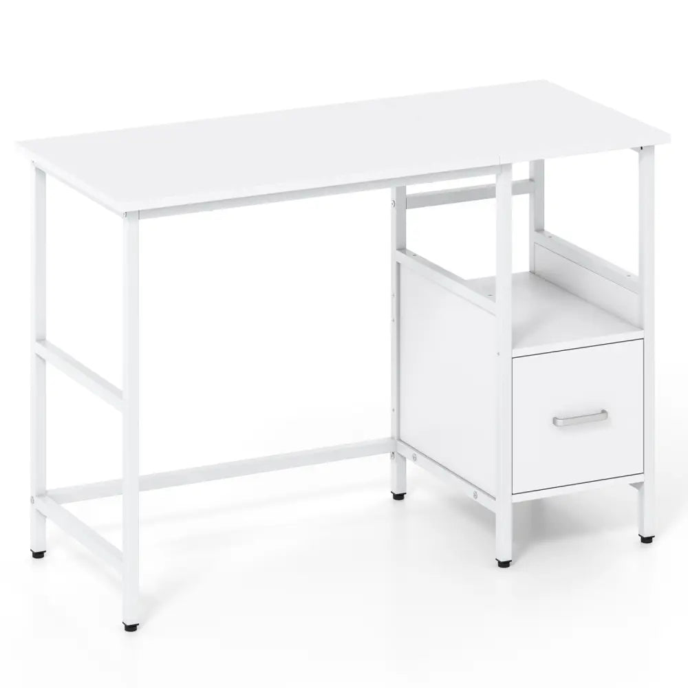 Computer Desk Modern Office Desk with Open Shelf and Storage Drawer-White - White - Computer Desks