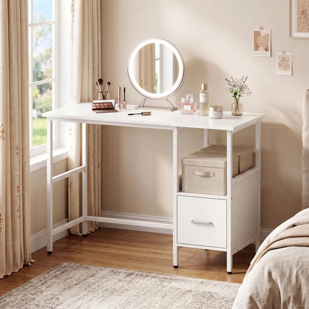 Computer Desk Modern Office Desk with Open Shelf and Storage Drawer-White - White - Computer Desks
