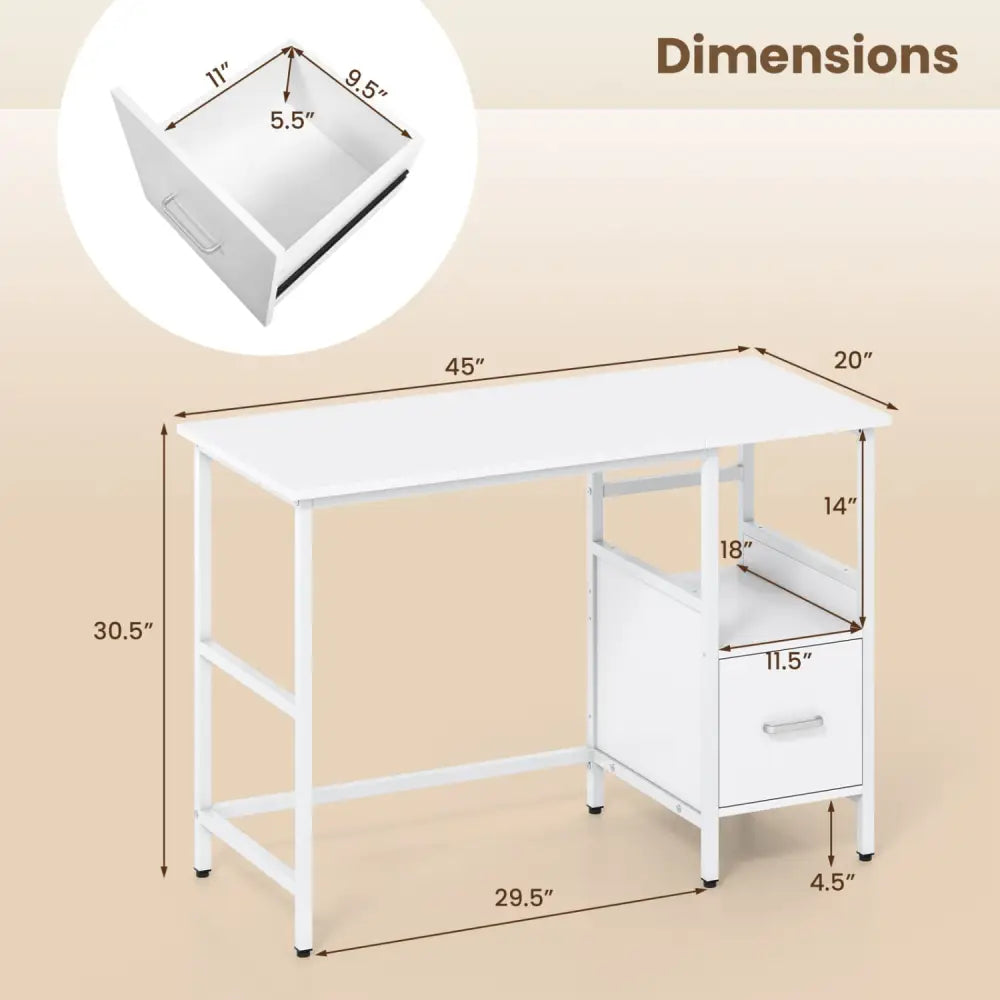 Computer Desk Modern Office Desk with Open Shelf and Storage Drawer-White - White - Computer Desks