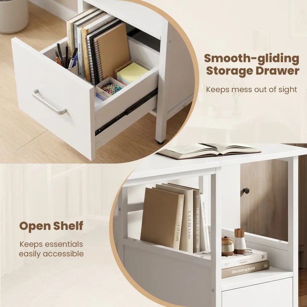 Computer Desk Modern Office Desk with Open Shelf and Storage Drawer-White - White - Computer Desks