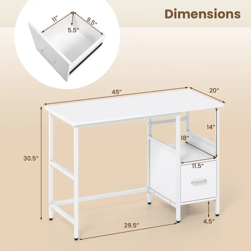 Computer Desk Modern Office Desk with Open Shelf and Storage Drawer-White - White - Computer Desks