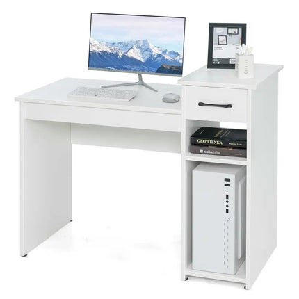 Computer Desk PC Laptop Table with Drawer and Shelf-White - White - Computer Desks