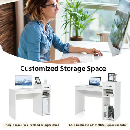 Computer Desk PC Laptop Table with Drawer and Shelf-White - White - Computer Desks