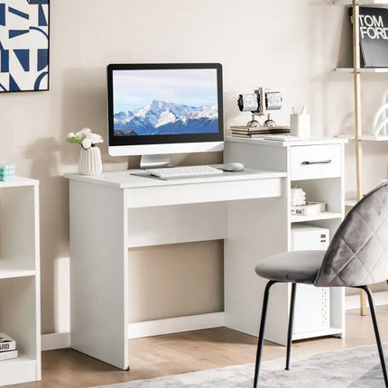 Computer Desk PC Laptop Table with Drawer and Shelf-White - White - Computer Desks