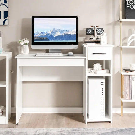 Computer Desk PC Laptop Table with Drawer and Shelf-White - White - Computer Desks
