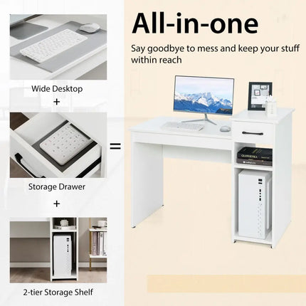 Computer Desk PC Laptop Table with Drawer and Shelf-White - White - Computer Desks