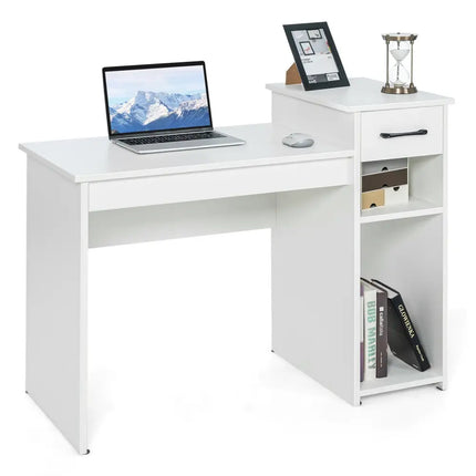 Computer Desk PC Laptop Table with Drawer and Shelf-White - White - Computer Desks