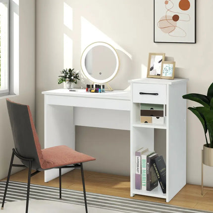 Computer Desk PC Laptop Table with Drawer and Shelf-White - White - Computer Desks