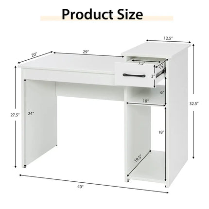 Computer Desk PC Laptop Table with Drawer and Shelf-White - White - Computer Desks