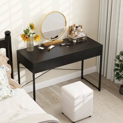 Computer Desk with 2 Drawers 44 Inch Home Office Desk with Metal Frame-Black - Black - Computer Desks