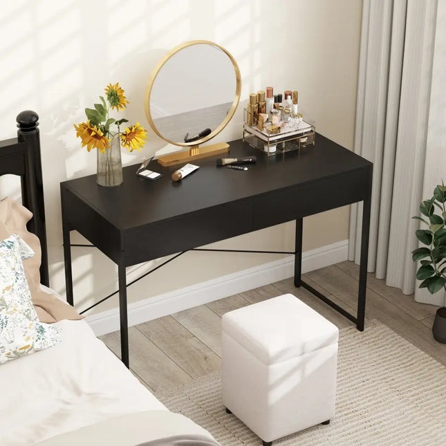 Computer Desk with 2 Drawers 44 Inch Home Office Desk with Metal Frame-Black - Black - Computer Desks