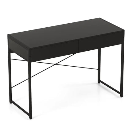 Computer Desk with 2 Drawers 44 Inch Home Office Desk with Metal Frame-Black - Black - Computer Desks