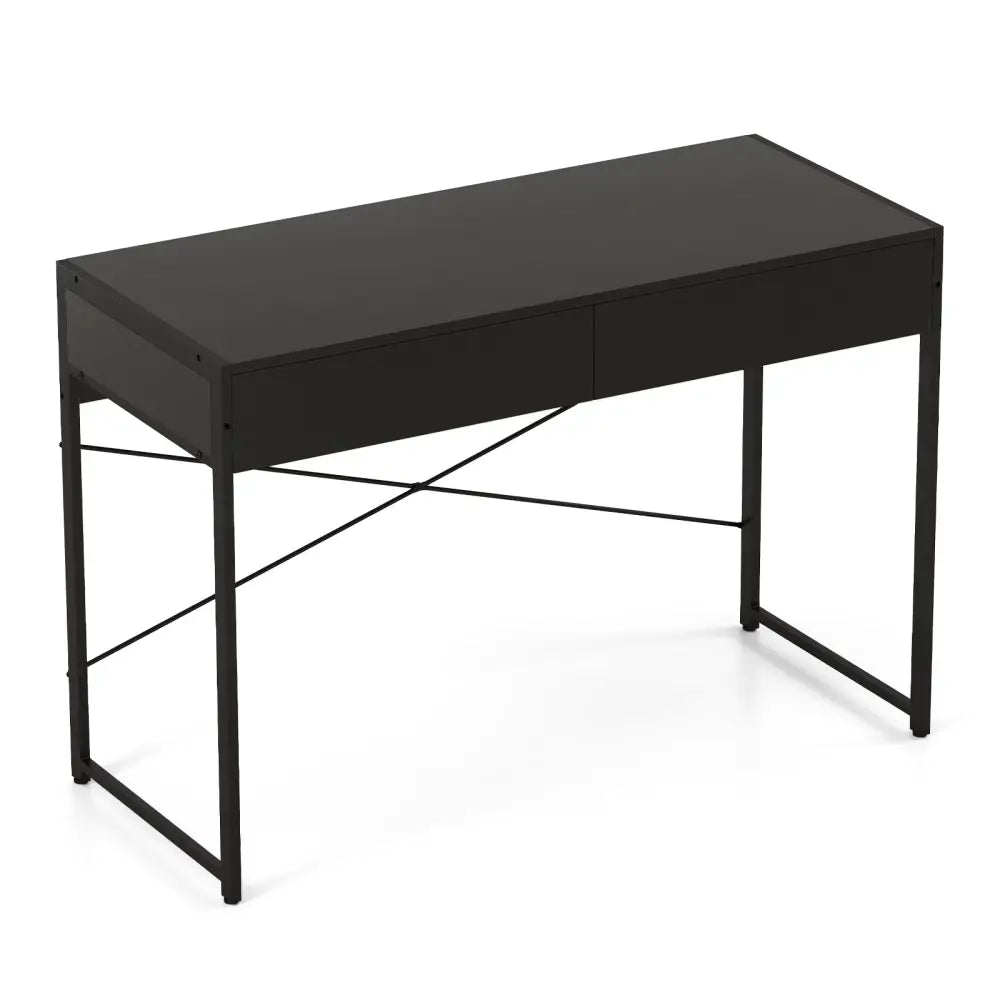 Computer Desk with 2 Drawers 44 Inch Home Office Desk with Metal Frame-Black - Black - Computer Desks