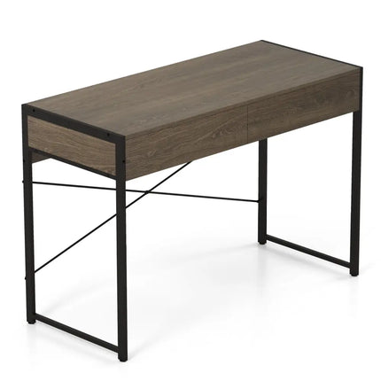 Computer Desk with 2 Drawers 44 Inch Home Office Desk with Metal Frame-Oak - Oak - Computer Desks