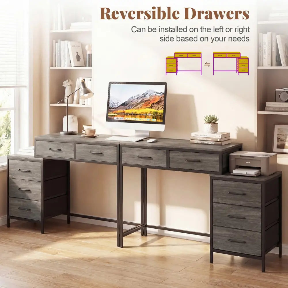 Computer Desk with 5 Drawers and Printer Stand for Bedroom and Small Spaces-Oak - Oak - Computer Desks