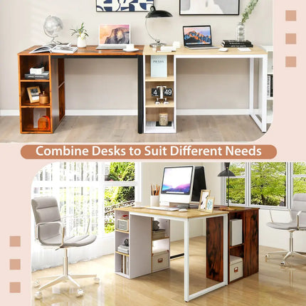 Computer Desk with 5 Side Shelves and Metal Frame-Rustic Brown - Rustic Brown - Computer Desks