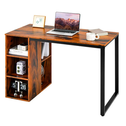 Computer Desk with 5 Side Shelves and Metal Frame-Rustic Brown - Rustic Brown - Computer Desks