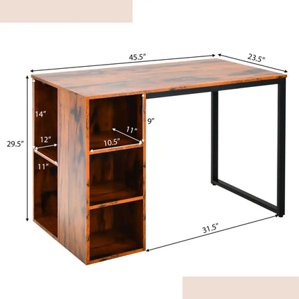 Computer Desk with 5 Side Shelves and Metal Frame-Rustic Brown - Rustic Brown - Computer Desks