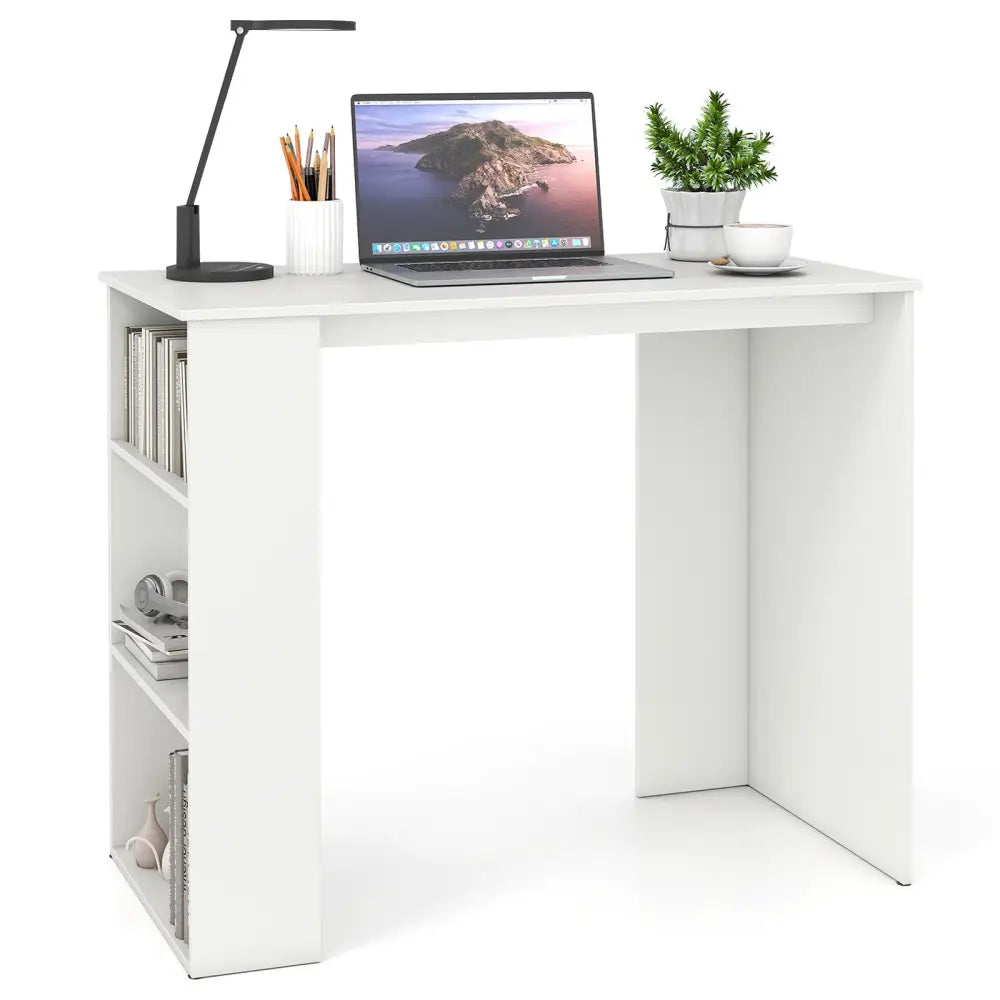 Computer Desk with Bookshelf for Small Space-White - White - Computer Desks