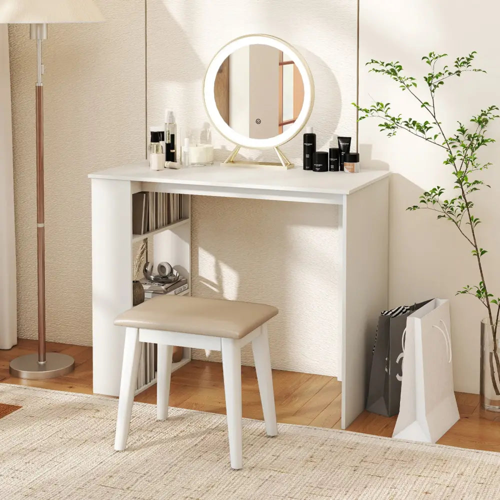 Computer Desk with Bookshelf for Small Space-White - White - Computer Desks