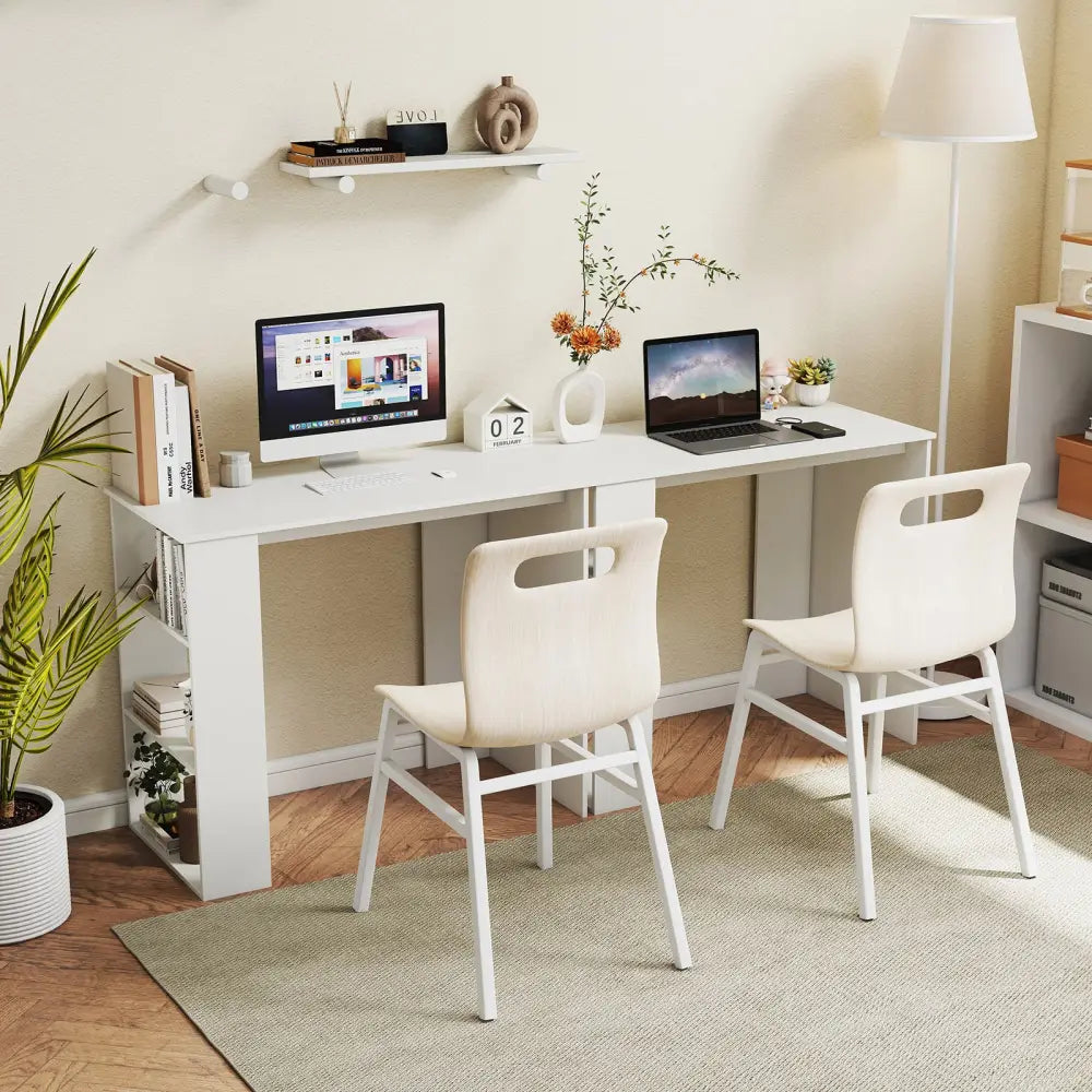 Computer Desk with Bookshelf for Small Space-White - White - Computer Desks