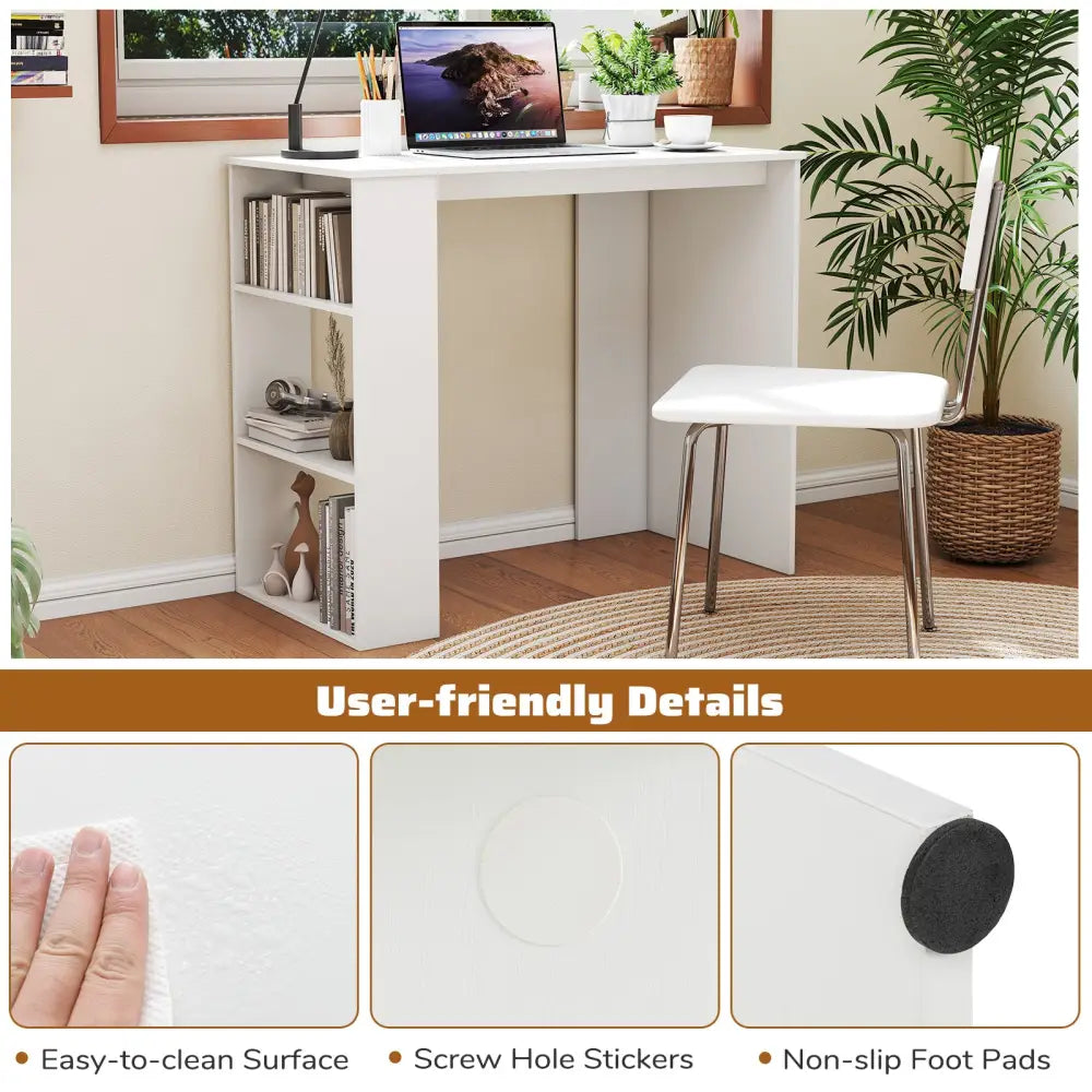 Computer Desk with Bookshelf for Small Space-White - White - Computer Desks