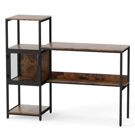 Computer Desk with Bookshelf Home Office Desk with Storage Cabinet and Shelves-Rustic Brown - Rustic Brown - Computer