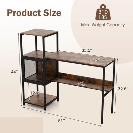 Computer Desk with Bookshelf Home Office Desk with Storage Cabinet and Shelves-Rustic Brown - Rustic Brown - Computer