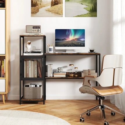 Computer Desk with Bookshelf Home Office Desk with Storage Cabinet and Shelves-Rustic Brown - Rustic Brown - Computer