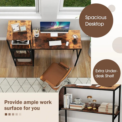 Computer Desk with Bookshelf Home Office Desk with Storage Cabinet and Shelves-Rustic Brown - Rustic Brown - Computer