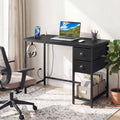 Computer Desk with Charging Station and 2 Fabric Drawers for Small Spaces-Black - Black - Computer Desks