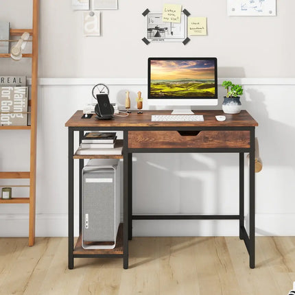 Computer Desk with Charging Station and Drawer & Adjustable Shelf-Rustic Brown - Rustic Brown - Computer Desks